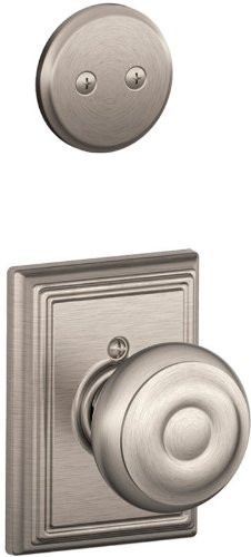 SCHLAGE F94GEO619ADD Lock Company Georgian Knob Dummy Interior Pack with Deadbolt Cover Plate, Satin Nickel