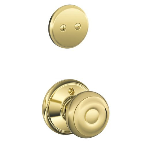SCHLAGE F94GEO605 F94-GEO Georgian Knob Dummy Interior Pack from the F-Series, Polished Brass