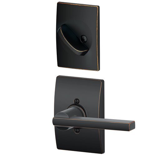 SCHLAGE F59LAT716CEN Lock Company Aged Bronze F-Series Latitude Interior Pack Lever Set with Single Cylinder Deadbolt and Decorative Century Rose (Interior Half Only)
