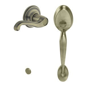 SCHLAGE FE285PLY609FLARH  Antique Brass Plymouth Lower Handleset for Electronic Keypad with Flair Interior Right Handed Lever