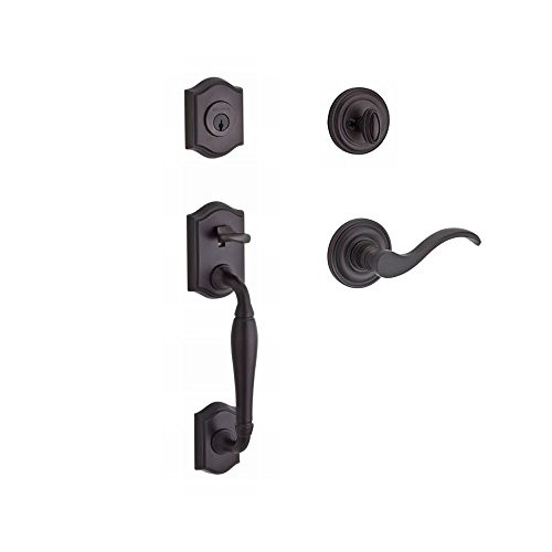 Baldwin SCWESXCURLTRR112 Hardware Reserve Westcliff Single Cylinder Handleset with Curve Left Hand Lever and Traditional Round Rose in Venetian Bronze