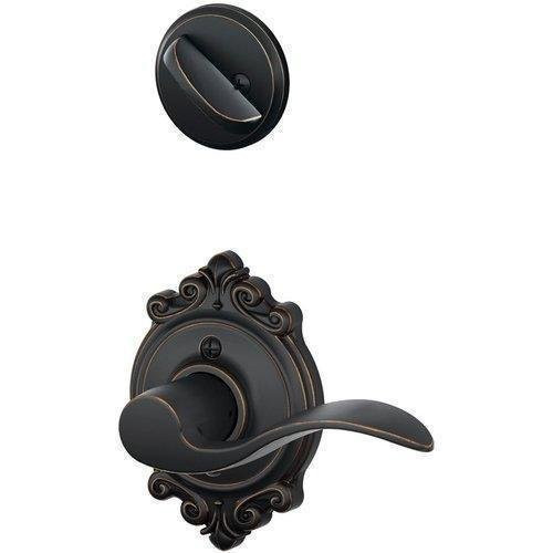 SCHLAGE F94ACC716BRKLH Lock Company Aged Bronze Interior Pack Accent Lever Left Handed Dummy Interior Pack with Deadbolt Cover Plate and Decorative Brookshire Rose
