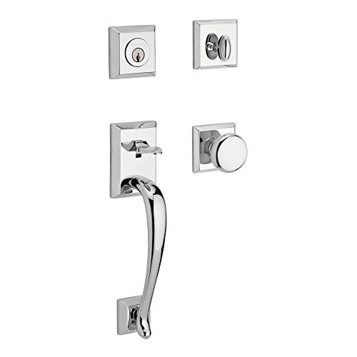 Baldwin SCNAPXROUTSR260  Reserve Single Cylinder Handleset Napa x Round with Traditional Square Rose in Bright Chrome Finish