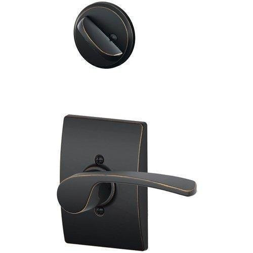SCHLAGE F94MER716CENLH Lock Company Aged Bronze Interior Pack Merano Lever Left Handed Dummy Interior Pack with Deadbolt Cover Plate and Decorative Century Rose