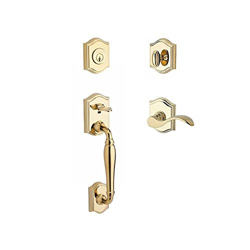 Baldwin SCWESXCURRTAR003  Reserve Single Cylinder Handleset Westcliff x Curve with Traditional Arch Rose in Lifetime Brass Finish Right hand