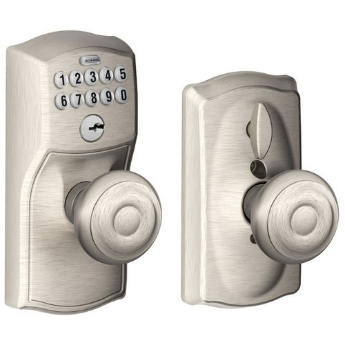 SCHLAGE FE595CAM619GEO FE595 CAM 619 GEO Camelot Keypad Entry with Flex-Lock and Georgian Style Knobs, Satin Nickel