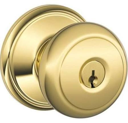 SCHLAGE F51AAND605 WKF F51A Andover 605 WKF Wakefield Deco Rose Entry Door Lock, Bright Brass