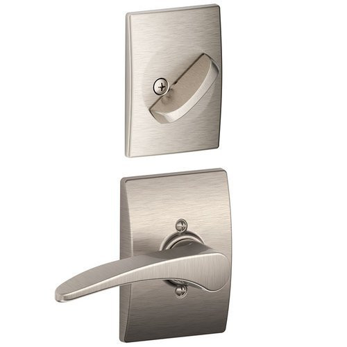 SCHLAGE F59MNH619CENRH  Satin Nickel Manhattan Right Handed Interior Pack Lever Set with Single Cylinder Deadbolt and Decorative Century Rose