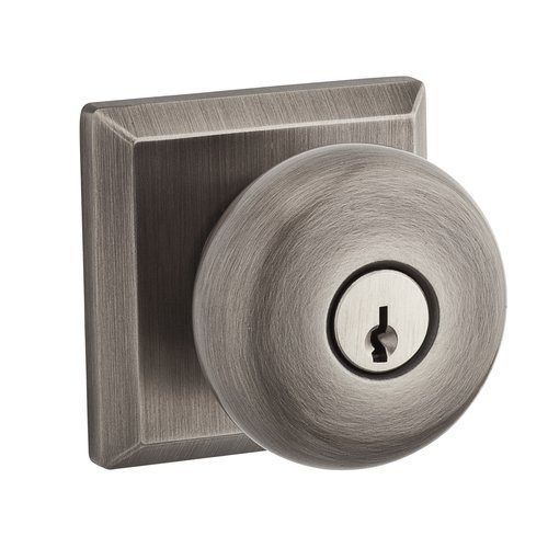 Baldwin ENROUTSR152 EN.ROU.TSR Round Keyed Entry Single Cylinder Knobset with Traditional Sq, Matte Antique Nickel