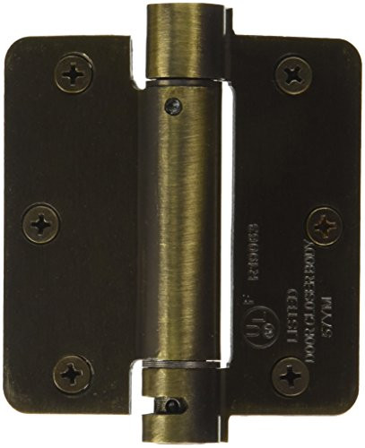 Deltana DSH35R45  Single Action 3-1/2 Inch x 3-1/2 Inch Steel Spring Hinge with 1/4 Inch Radius Corners Antique Brass