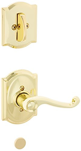 SCHLAGE F94FLA605CAMRH Schalge Polished Brass Interior Pack Flair Lever Right Handed Dummy Interior Pack with Deadbolt Cover Plate and Decorative Camelot Rose