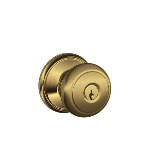 SCHLAGE F51AAND609 F51A AND 609 Andover Keyed Entry Knob, Antique Brass
