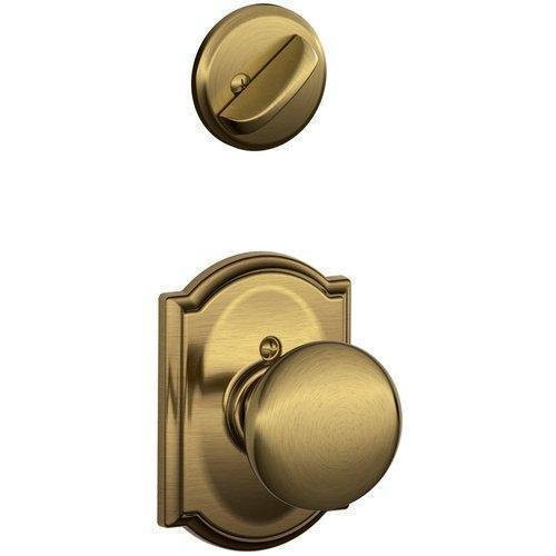 SCHLAGE F59PLY609CAM Lock Company Plymouth Interior Pack Knob Set with Single Cylinder Deadbol, Antique Brass