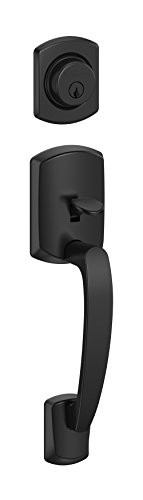 SCHLAGE F58GRW622 F58 GRW 622 Greenwich Single Cylinder Exterior Entrance Handleset, Matte Black (Exterior Half Only)