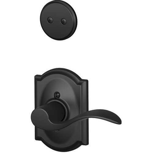 SCHLAGE F94ACC622CAMLH  Matte Black Interior Pack Accent Lever Left Handed Dummy Interior Pack with Deadbolt Cover Plate and Decorative Camelot Rose.