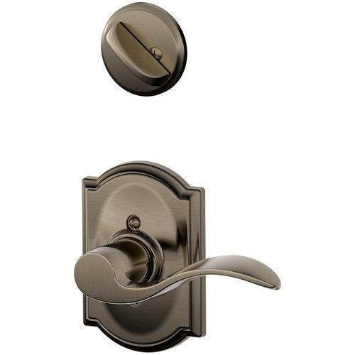 SCHLAGE F94ACC620CAMLH Schalge Antique Pewter Interior Pack Accent Lever Left Handed Dummy Interior Pack with Deadbolt Cover Plate and Decorative Camelot Rose