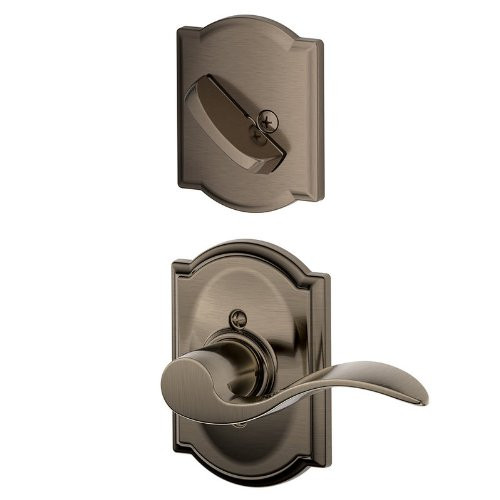 SCHLAGE F59ACC620CAMLH Lock Company Accent Left Handed Interior Pack Lever Set with Single Cy, Antique Pewter