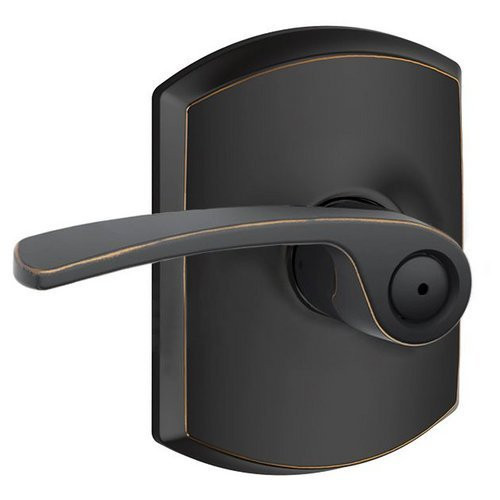 SCHLAGE F40MER716GRW Lock Company Merano Privacy Door Lever Set with Decorative Greenwich Rose, Aged Bronze