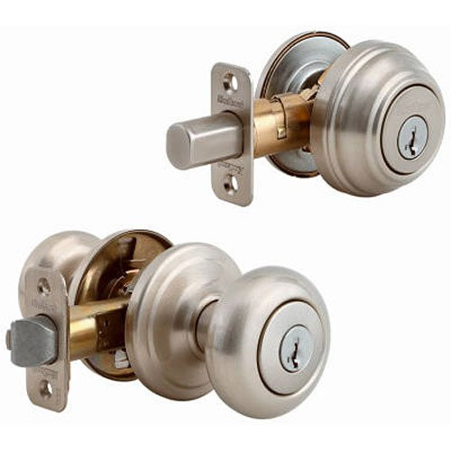 KWIKSET CP991J-15 991 Juno Entry Knob and Single Cylinder Deadbolt Combo Pack featuring SmartKey in Satin Nickel