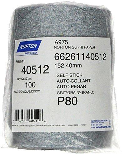 Norton NOR40512 662611-40512 Dry Ice 6" P80C Grit PSA Sanding Disc Roll, (100 Discs/Roll)