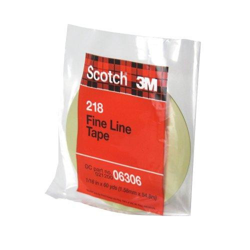 3M MMM6306 Scotch 218 Polypropylene Fine Line Masking Tape, 250 degree F Performance Temperature, 13 lbs/in Tensile Strength, 60 yds Length x 1/16" Width, Green