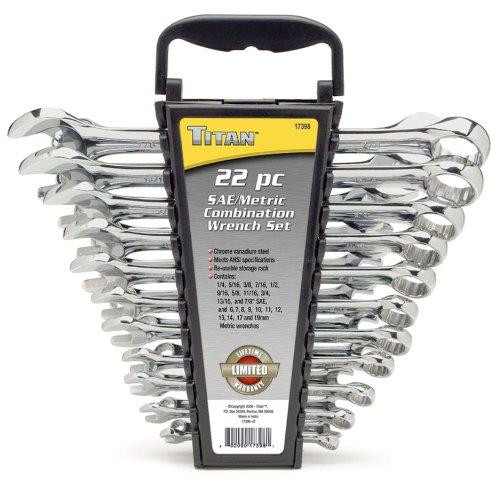 Titan TIT17398 Tools 17398 22-Piece SAE & Metric Combination Wrench Set