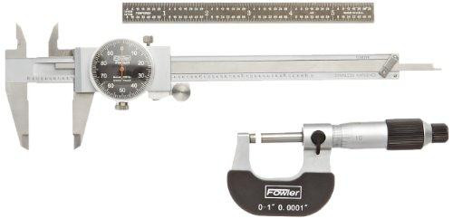 Fowler FOW72-229-711 Full Warranty 52-229-711-0 Mechanics Measuring Set, 0.001" Caliper and 0.0001" Micrometer Graduation with 6", 4R, EZ-Read Flexible Rule