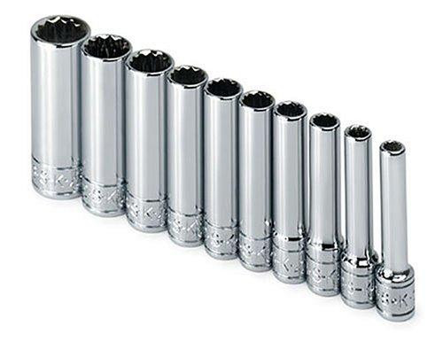 SK Hand Tool SKT4950 SK 4950 10 Piece 1/4-Inch Drive 12 Point 3/16-Inch to 9/16-Inch Deep Socket Set