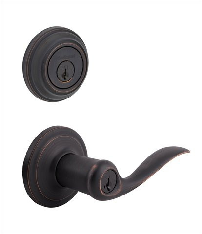 KWIKSET 991TNL-11PS-B 991 Tustin Entry Lever and Single Cylinder Deadbolt Combo Pack featuring SmartKey in Venetian Bronze