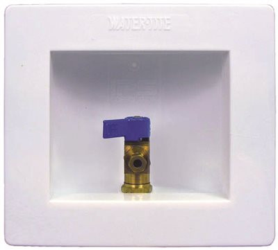 IPS CORPORATION 152932 Water-Tite Plastic Lead-free Ice Maker Outlet Box with Brass Quarter-turn Valve Installed, 1/2" CPVC Connection, White