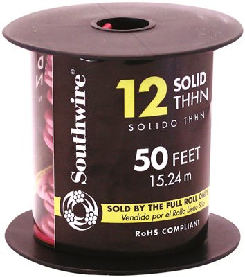 SOUTHWIRE 136845 SIMPULL THHN®, 12 GAUGE THHN SOLID WIRE, RED, 50' PER ROLL