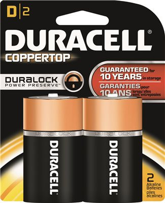 Duracell 681217 CopperTop Alkaline Batteries with Duralock Power Preserve Technology, D, 2/Pack