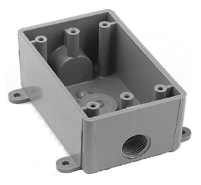 Carlon 669026  T Outlet Box, Weatherproof, 2 Gang, 4.62-Inch Length by 4.62-Inch Width by 2-Inch Depth, Gray, 1-Pack