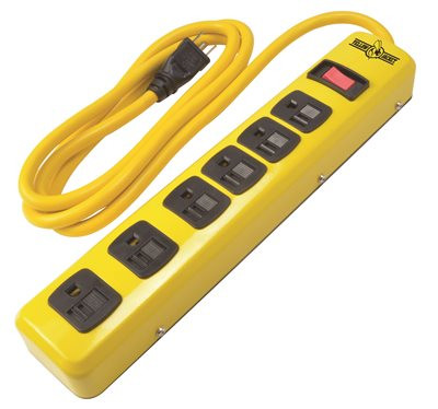 COLEMAN CABLE 154585 Yellow Jacket Metal Power Strip with 6-Foot Cord, 6-Outlet