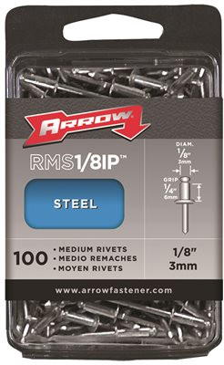 ARROW FASTENERS 160708 Arrow Fastener Medium Steel 1/8-Inch Rivets, 100-Pack