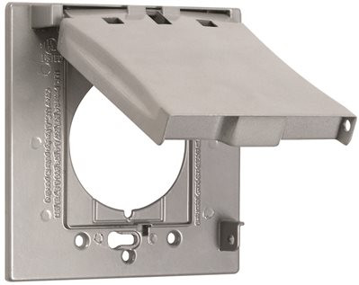 TAYMAC 289313 Hubbell-Bell Two Gang One Device Flat Metal Weatherproof Receptacle Cover, Grey