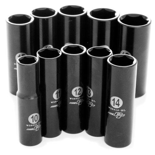 WILMAR WLMW38401 Performance Tool W38401 10-Piece 3/8-Inch Drive Metric Black Laser Etched Deep Socket Set