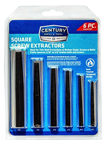 Century Drill & Tool CDT73214 Century Drill and Tool 73214 Square Flute Screw Extractor Set, 6-Piece.
