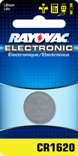 Rayovac RAVKECR1620-1W Lithium Keyless Entry Battery, 3.0 Volt, Size 1620, 1 Pack, Carded