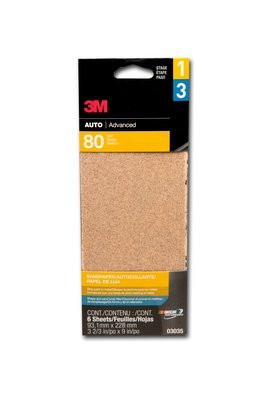 3M MMM3035 Sandpaper, 0, 80 Grit, 3 2/3 in x 9 in