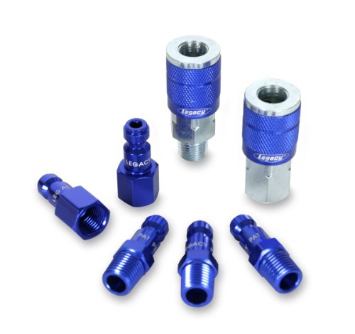 Legacy Manufacturing LEGA72457C ColorConnex Coupler & Plug Kit (7 Piece), Automotive Type C, 1/4 in. NPT, Blue -
