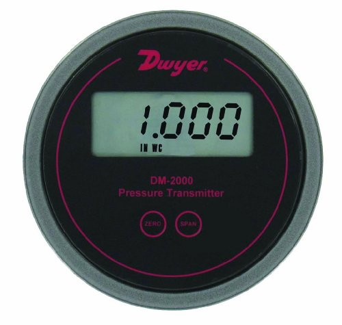 Dwyer Instruments 2003 Dwyer Series DM-2000 Differential Pressure Transmitter with LCD, Black Background, 0-0.5"WC