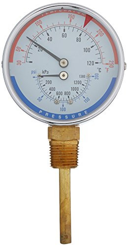 Trerice PTC14405 Bottom Stem Tridicator, 1/2" NPT Connection, 3" face, 30-250°F/C & 0-200 PSI/KPA