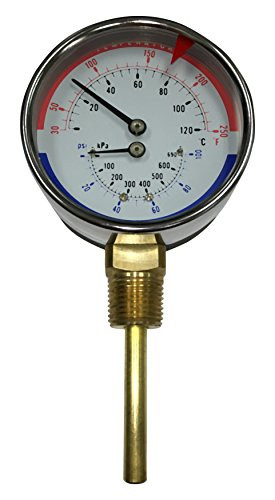 Trerice PTC14403 Bottom Stem Tridicator, 1/2" NPT Connection, 3" face, 30-250°F/C & 0-100 PSI/KPA