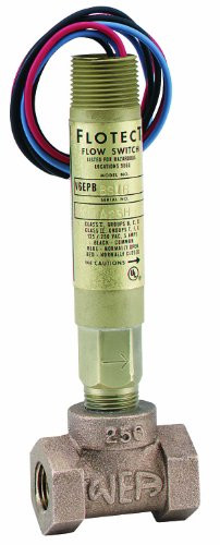 Dwyer Instruments V6EPB-B-S-LF Dwyer Flotect Series V6 Mini-Size Flow Switch, Brass Upper and Lower Housing, SPDT Snap Switch, 1/2" NPT Process Connection, Brass Tee, Low Flow