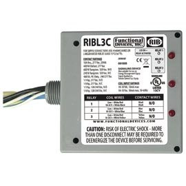 Functional Devices RIBL3C Enclosed Pilot Relay, 10 Amp 3 Spst-N/O with 10-30 Vac/Dc Coil