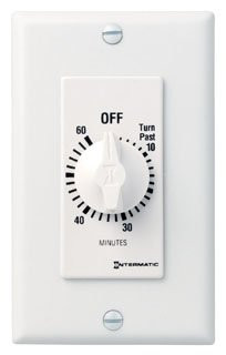 Intermatic FD60MWC 60-Minute Spring-Wound In-Wall Countdown Timer Switch for Auto-Off control of Fans and Lights, White