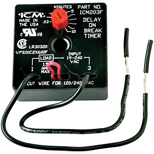 ICM Controls ICM203F Delay On Break Timer with 0.03 - 10 minutes Adjustable Timing and 6 Lead Wires