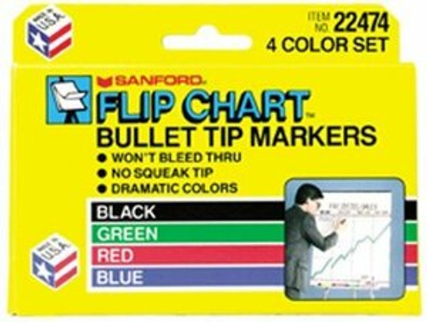 Sharpie Flip Chart Marker, Broad Bullet Tip, Assorted Colors, 4/Set