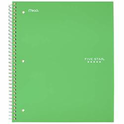 Five Star Spiral Notebook, 1 Subject, College Ruled Paper, 100 Sheets, 11" x 8-1/2", School, Wired, Green (72055)